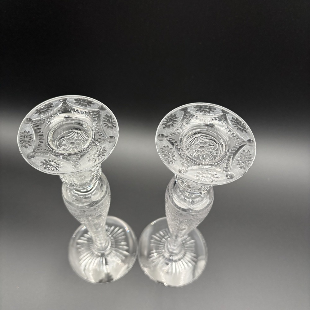 Pairpoint Crystal 11" Tall‎ Hollow Candlestick Brilliant Polish Floral Etched - Picture 6 of 12